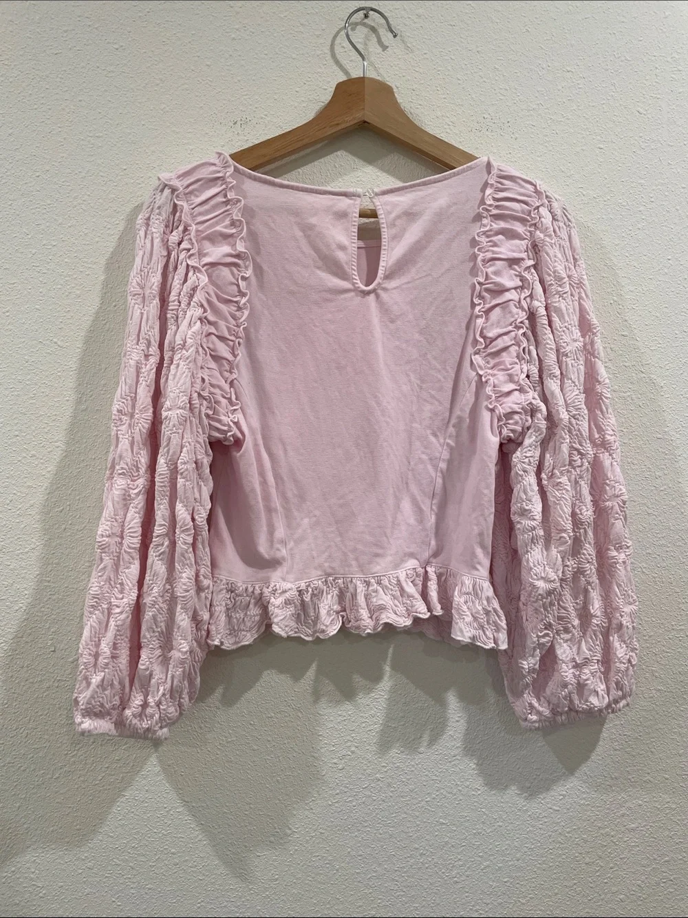 Free People Olivia Top Light Pink Ruffle Floral Long Sleeve Romantic Rare Y2K